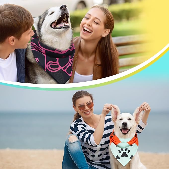 Huhumy 100 Pcs Paw Dog Bandanas Bulk Paw XL Pet Bandanas Colorful Triangle Pet Bibs Scarfs for Medium Large Dogs Spring Summer Birthday Holiday Costume Decoration