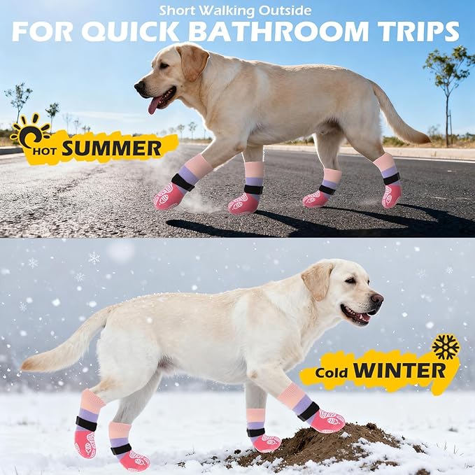 EXPAWLORER Anti Slip Dog Socks to Prevent Licking Paws, Dog Shoes for Hot Pavement, Dog Booties for Hardwood Floors, Dog Boots & Paw Protectors with Grippers for Small Medium Large Senior Dogs M