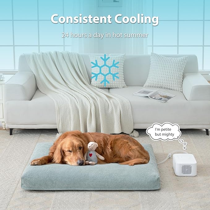Pet Bed Cooling System, No Refrigeration or Chemical Gel Needed, Consistent Cold Water Pad, Machine Washable Bed, Ideal for Home and Crates (Cooling Green, 41" x 28")
