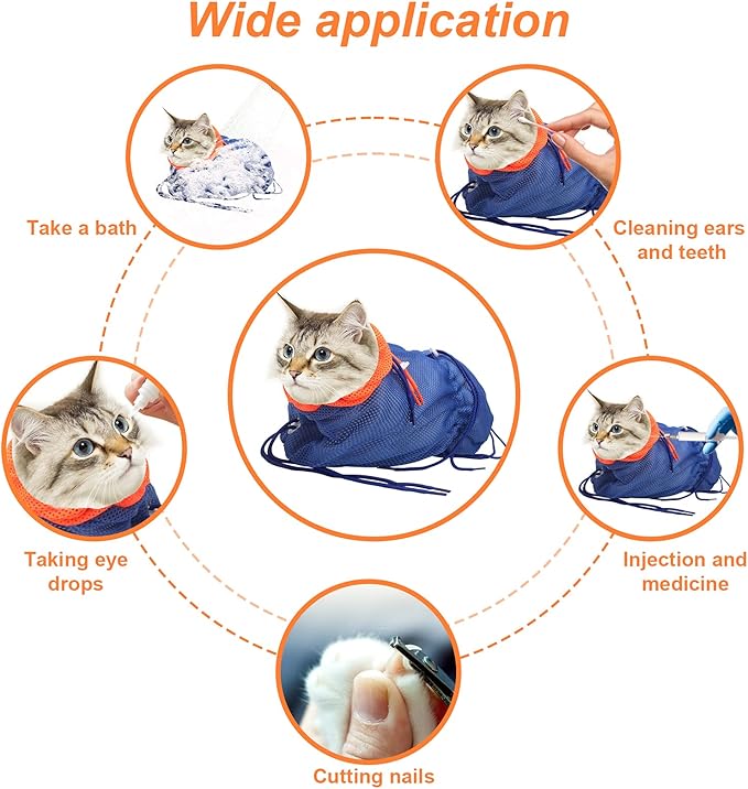 Cat Bathing Bag, Catcan Anti Scratch Cat Washing Bag Breathable Mesh Adjustable Grooming Shower Bags for Nail Trimming