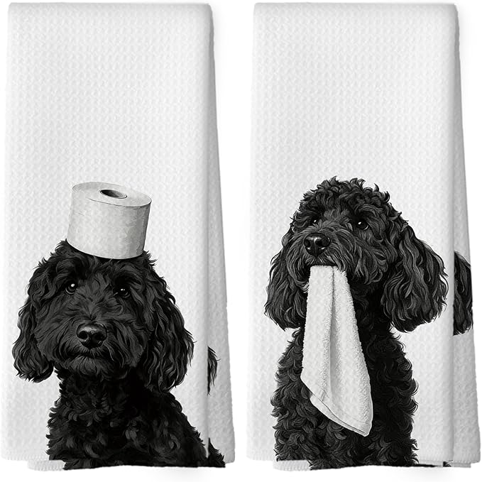 Funny Black Poodle Hand Towels, Poodle Gifts for Women Hand Towel for Bathroom Decor, Funny Dog Bathroom Decor, Dog Mom Lovers Owner Gifts Decorative Towel 16x24 Inch Set of 2