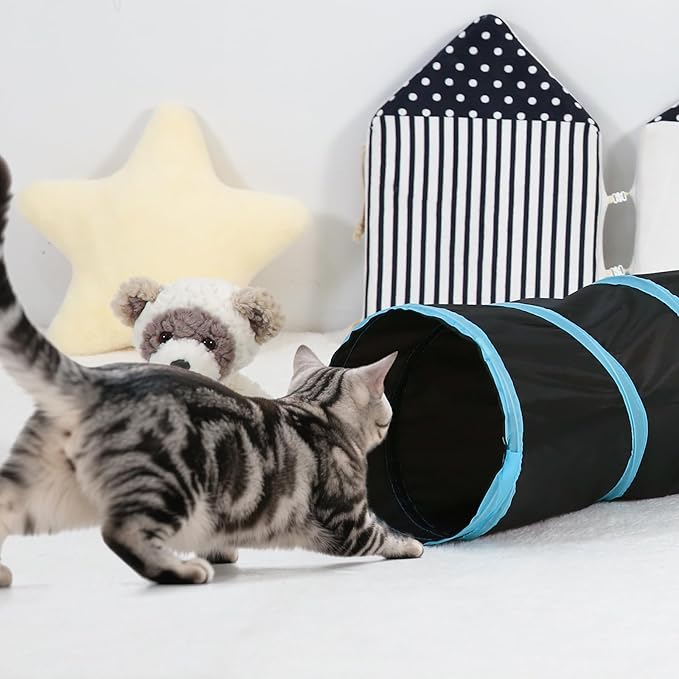 Pet Cat Tunnel, S-Shaped Tunnels for Indoor Cats, Collapsible Pet Tunnel for Kitten, Puppy, Rabbit, 25cm-Wide Tunnels, Durable & Breathable, with Peek Hole Toy Ball