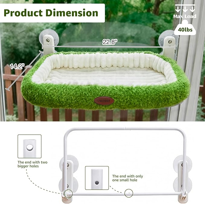 Woochpet Cat Window Perch, Foldable Cat Hammock with Sunken Design & Removable Soft Cover with 4-Sided Bolster,4 Strong Suction Cups Window Resting Seat for Resting Indoor Kitten