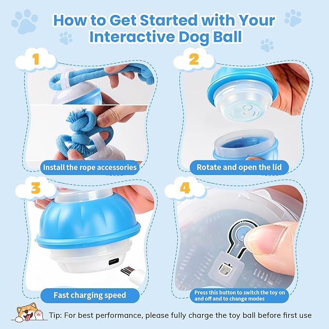 Dog Toys, Interactive Dog Toys, Automatic Interactive Dog Ball, 3 Modes Motion Activated Dog Balls for Medium Large Dogs, Type-C Rechargeable & Bite-Resistant, Keep Pets Busy for Small Large Breeds