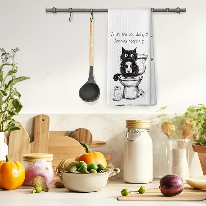 Black Cat Funny Hand Towels, Black Cat Lovers Mom Lady Gifts Hand Towel for Bathroom Decor, Funny Kitty Kitten Decorative Towels for Bathroom Washroom Toilet 16x24 Inch