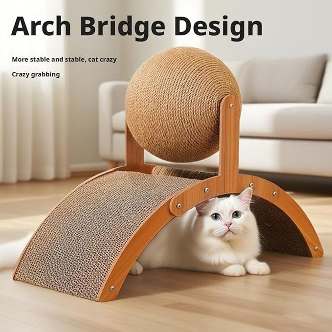 Cat Scratching Ball on Stand, Interactive Cat Scratcher with 360° Rotating Sisal Ball, Cat Scratching Post with Arch Bridge Balls, Cat Scratcher Board for Indoor,Protects Furniture & Rugs (1pcs)