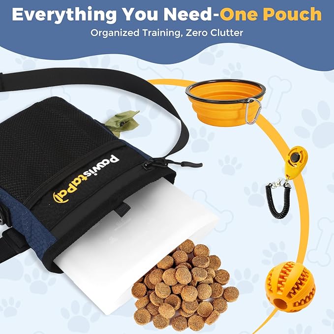 Dog Treat Pouch for Pet Training, One-Hand Magnetic Closure, Hands-Free Treat Bag with Silicone Liner, No Mess No Smell