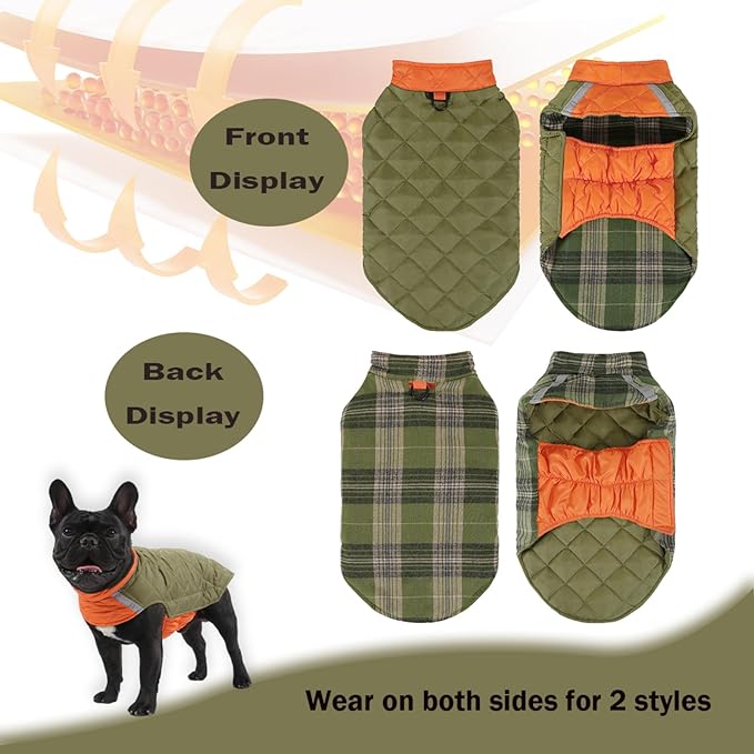 Dog Winter Coat for Large Dogs,Warm Reversible Puffer Jacket Lightweight Pet Vest Snowsuit with D-Ring,Waterproof Dog Cold Weather Coats Small to Large Breed Dogs Clothes,Green,6XL