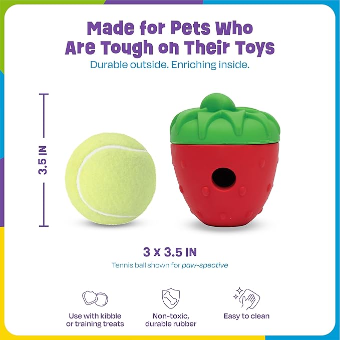 Brightkins Tough & Tumble 2 Piece Strawberry Treat Dispenser - Interactive Dog Toys, Treat Dispensing Dog Toys, Slow Feeders for Dogs, Puppy Training Tools, Puzzle Toy for Dogs, Enrichment Pet Toy