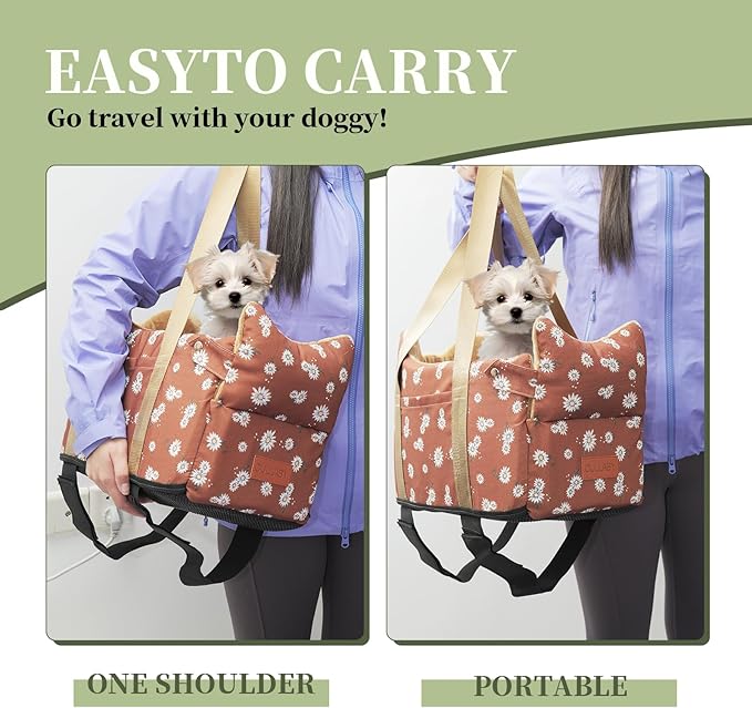 Dog Center Console Car Seat – Small Dog Booster Seat, Portable Armrest Car Travel with Anti-Collapse Design, Washable Fluffy Cushion & Pillow, Up to 15 lbs (Coffee Color)