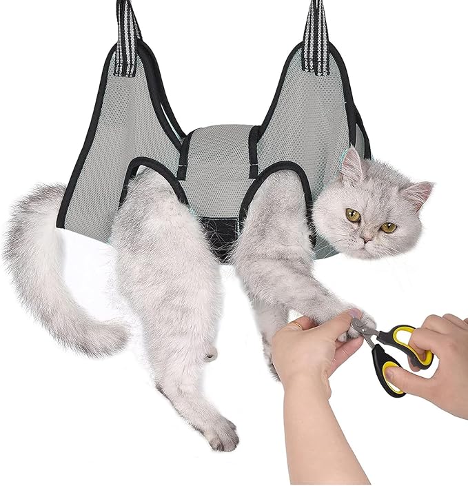 Dog Grooming Hammock, Cat Hanging Harness for Nail Trimming with Nail Clippers, Dog Sling for Nail Clipping, Grooming Harness for Dogs at Home (Grey, s)