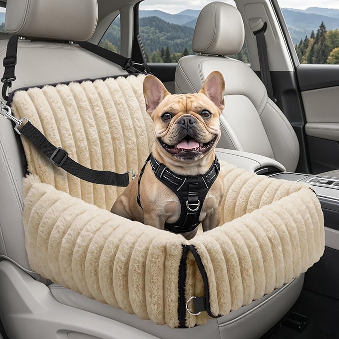 MIXJOY Dog Car Seat for Small/Medium Dogs up to 25 lbs, Multi-Functional Dog Carrier for Car with Detachable Washable Cover, Pet Travel Bed with Clip-On Safety Leash, Brown