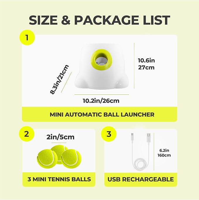 AFP Automatic Ball Launcher for Dogs, USB Rechargeable Interactive Dog Ball Thrower Machine, Auto Fetch Launcher for Small&Medium Dogs, Indoor Outdoor Puppy Play Toy, 3 Tennis Balls Included (2 Inch)