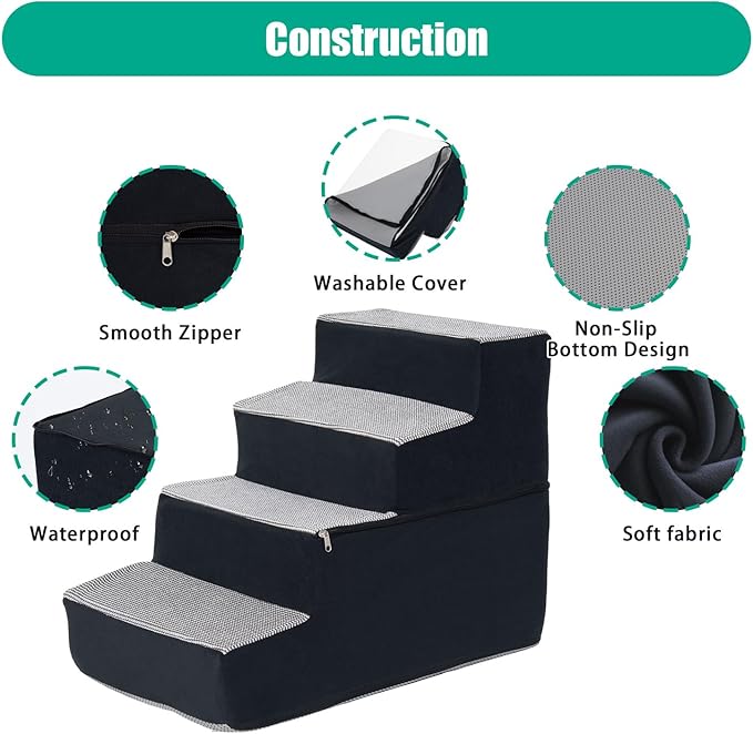 Dog Stairs for Small Dogs and Cats, Dogs Stairs for Bed, 4-Step Dog Ramp, Non-Slip Sturdy Pet Steps