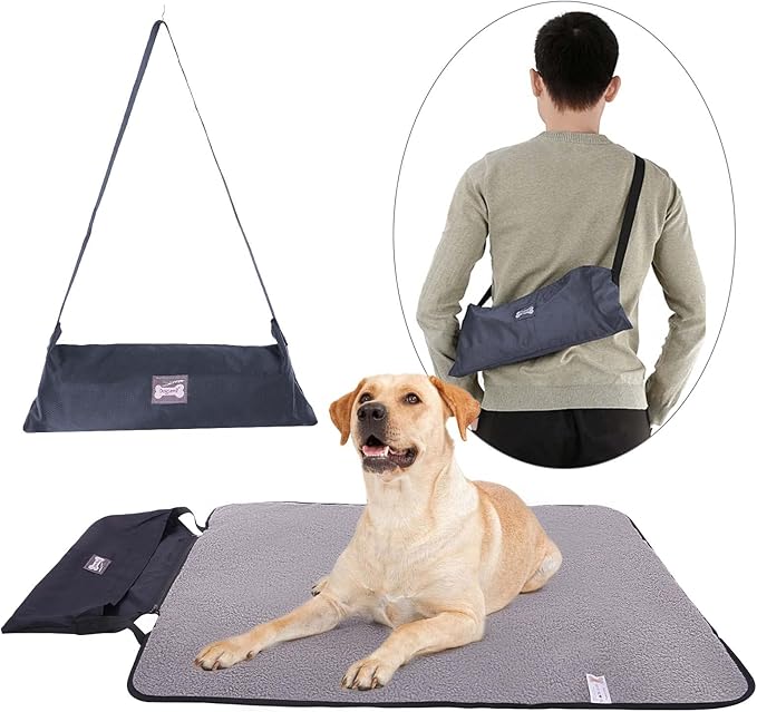 ROZKITCH Outdoor Pet Dog Pad 39"x28" Portable Reversible Waterproof Sleeping Mat - Reusable Machine Washable Easy to Clean & Carry for Camping Travel - Sherpa for Small Medium Large Dogs Black