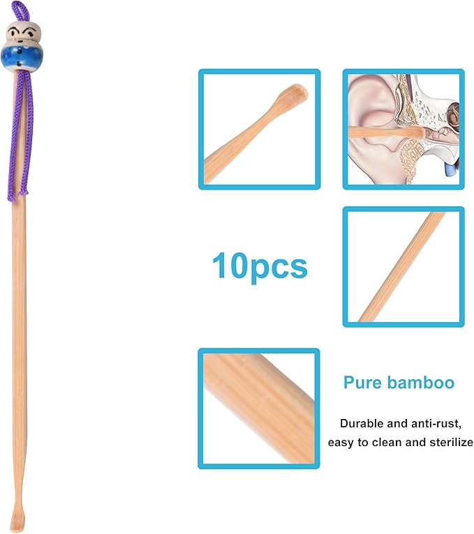 10pcs Bamboo Ear Pick Ear Cleaner Earwax Curette Remover Earpick Tool Hanging Clean Tool for Adult Children