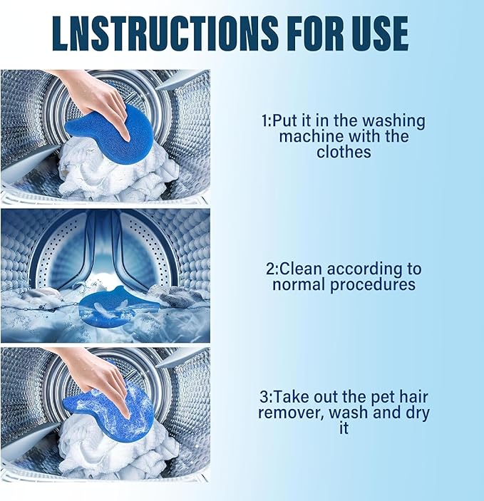 6 Pack Reusable Washing Machine Lint Remover Sponge, Lightweight Laundry Pet Hair Catcher Sponge, Easy to Use Lint & Fluff Cleaner for Clothes, Efficient Hair Absorber for All Washer Types