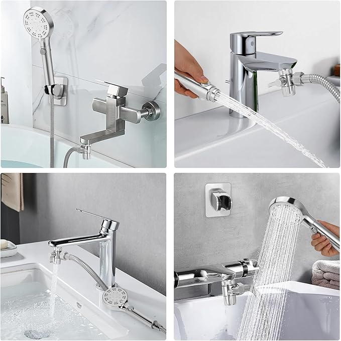 Bathtub Faucet Shower Head Sink with 79" Hose, Tub Faucet Sink Hose Sprayer Attachment Set (8 Adapters) for Bathroom Garden, ON/OFF 6 Modes High Pressure Handheld Shower Extension Kit, Removable
