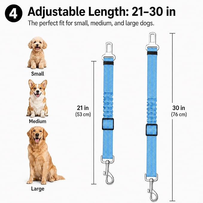 Dog Seat Belt 2Pcs, Retractable Pet Car Harness, Adjustable Dog SeatBelts for Vehicle, Nylon Pet Safety with Elastic Bungee