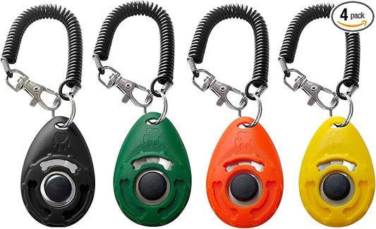 Pet Training Clicker with Wrist Strap - Dog Training Clickers for Puppy, Cat, Potty, Bird, Horse, Pet, Trainer Training Tools, Behavior Aids (Black +Deep Green + Tangerine + Yellow)