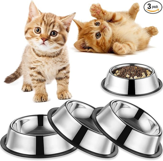 3Packs Cat-Bowls Cat Food Bowl - 4.5 Inch Non-Slip Stainless Steel Small Cat Wet Food Bowl 7 Oz Pet Feeding Bowl Whisker Fatigue Relief Cat Water Bowl for Kitten Puppy Small Dog