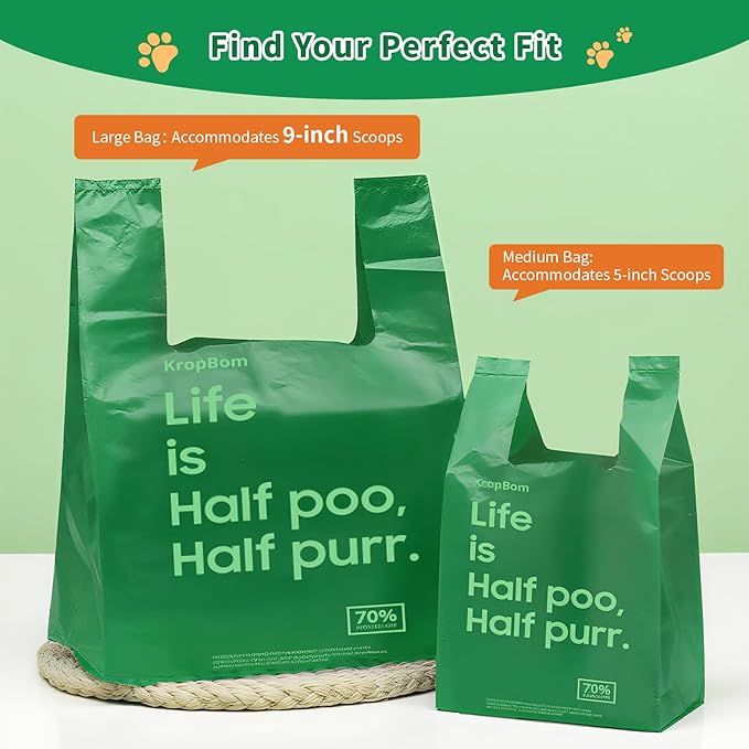 125 Count Cat Poop Bags with Handles, Disposable Litter Bags for Pet Poop, Extra-Thick Kitty Cat Waste Bags Easy Tie Leak-Proof Strengthen Unscented (Made of 70% Recycled Plastic)