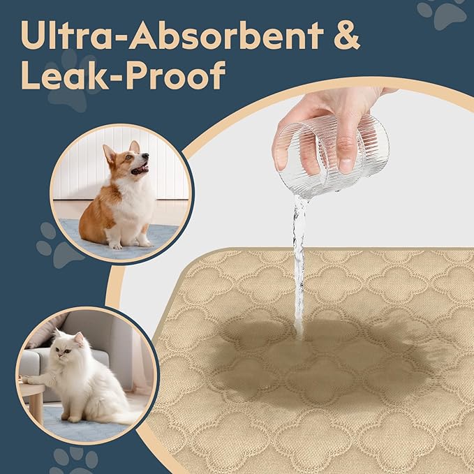 FunFurry Washable Pee Pads for Dogs - 2 Pack Reusable Waterproof Puppy Training Pads, Super Absorbent with Dog Paw Shape Non-Slip Backing (Cream, 24" X 24" - 2 Pack)