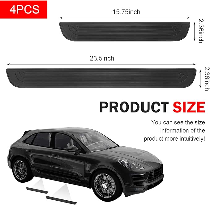 4PCS Car Door Sill Protector, Anti-Scratch Door Edge Guards Protector, Rubber Car Door Sills Scratch Protection, Universal Auto Threshold Pedal Edge Protector Strip (Black, Width 2.36")