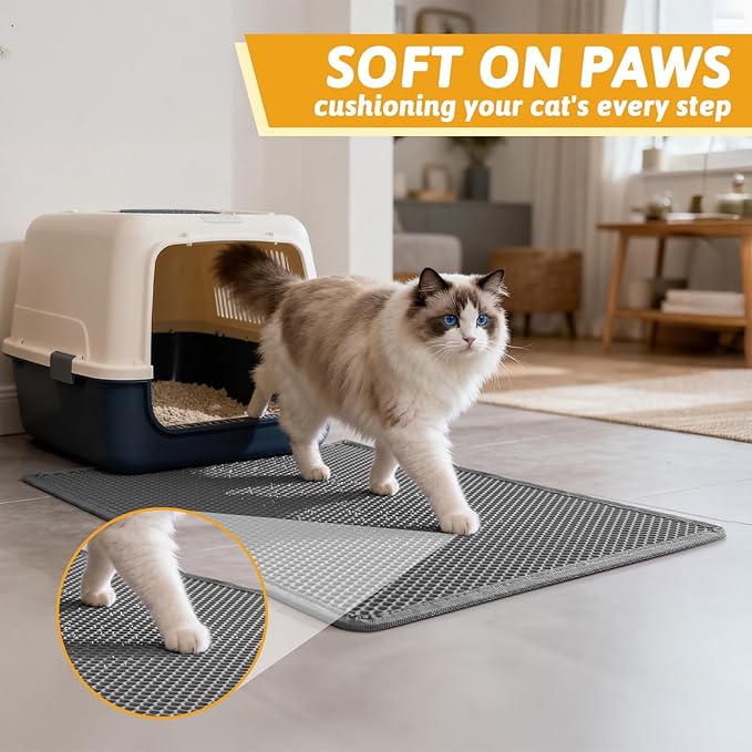 Pieviev Cat Litter Mat Double Layer Waterproof Urine Proof Trapping Mat 1 Pack (Gray, 30x24 Inch (Pack of 1))