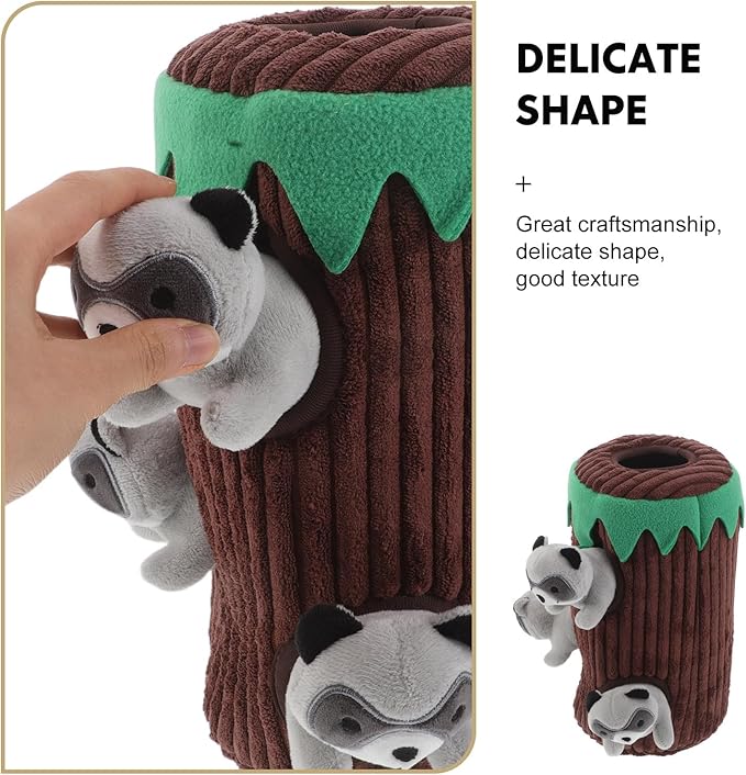 1 Set Raccoon Plush Dog Chew Toy for Small Medium Large Dogs Interactive Burrow Enrichment Toy with Squeakers Puppy Brain Teaser Puzzle for Biting