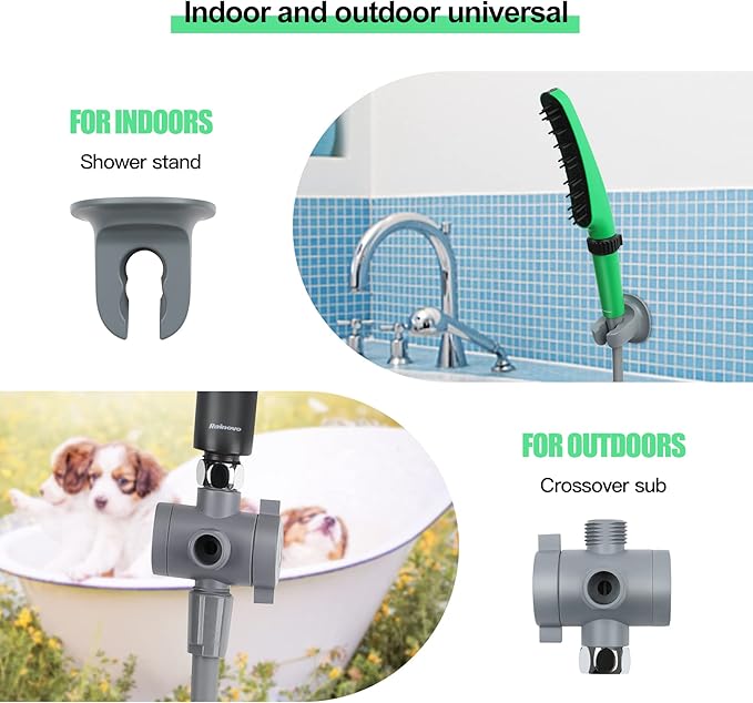 Pet Shower Sprayer, Dog Shower Attachment, 1.8GPM Dog Shower & Bath Accessories with Faucet Head Hook Valve 9.8 Ft Steel Hose for Dogs Cats Bath Indoor Outdoor Green & Black