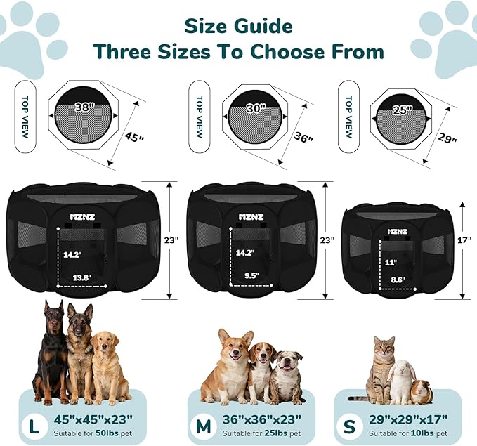 Dog Cat Playpen, Portable Small Animal Playpen Crate Indoor for Dogs Cats Rabbits, Foldable Guinea Pigs Bunny Cage Enclosure Outdoor, Pop Up Dogs Cats Tent Kennel with Carrying Case, Whole Black