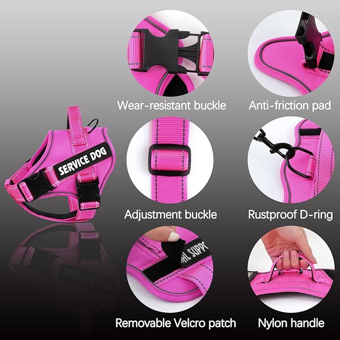 voopet Service Dog Harness, Emotional Support Pet Vest Harness, Reflective Breathable and Adjustable No-Pull ESA Dog Harness for Small Medium Large Dogs (with 4 PCS Removeable Tags)