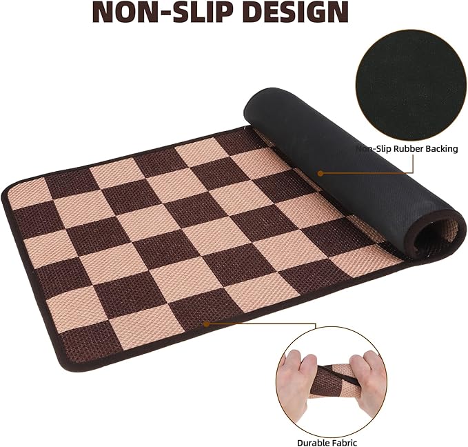 PUPTECK Dog Food Mat, Absorbent Pet Cat Feeding Mat for Food and Water Bowls, Anti-Slip Dog Placemat for Floors Waterproof, Pet Supplies Accessories, Brown & Khaki Checkered M