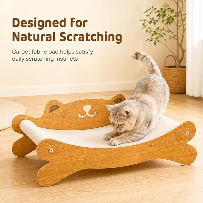 Cat Scratcher Bed for Indoor Cats & Hammock Lounge & Scratch Pad,Wooden Modern Cat Scratcher & Cat Beds & Furniture Sturdy and Durable for All Types of Cats Play and Rest