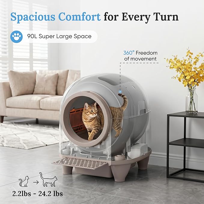 Greesum Smart Self-Cleaning Cat Litter Box, Fully Enclosed Automatic Litter Box with App Control, Safety Sensors& Large Capacity for Multi-Cat Homes, Includes Waste Bags & Mat