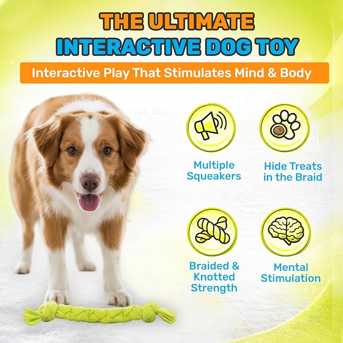 GURU Pet Squeaking Tennis Snuffle Rope Dog Toy with Braided Design - Snuffle Rope for Durable Play - Interactive Dog Toy with Squeakers & Treat Hiding for Stimulation - Dog Snuffle Toy for Active Pets