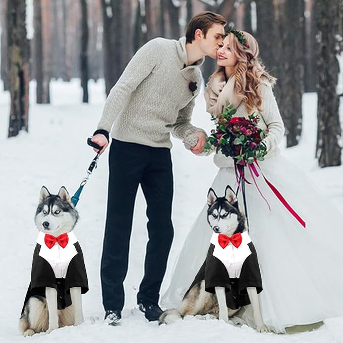 Kuoser Dog Tuxedo and Bandana Set, Dog Wedding Suit with Bow Tie, Formal Pet Tux Party Birthday Costume Shirt for Small Medium Large Dogs, Puppy Prince Attire Outfit for Halloween Valentines Christmas