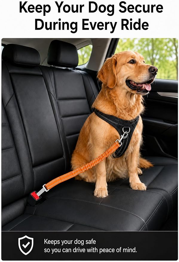 Dog Seat Belt 2Pcs, Retractable Pet Car Harness, Adjustable Dog SeatBelts for Vehicle, Nylon Pet Safety with Elastic Bungee