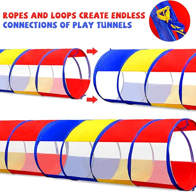 Kids Play Tunnel for Toddlers 1-3, 6 Foot Baby with 2 Mesh Sides Pop Up Crawling Toys 1 3 4 Year Old Girl Boy Birthday Gift, Indoor Outdoor Toddler Children or Dog