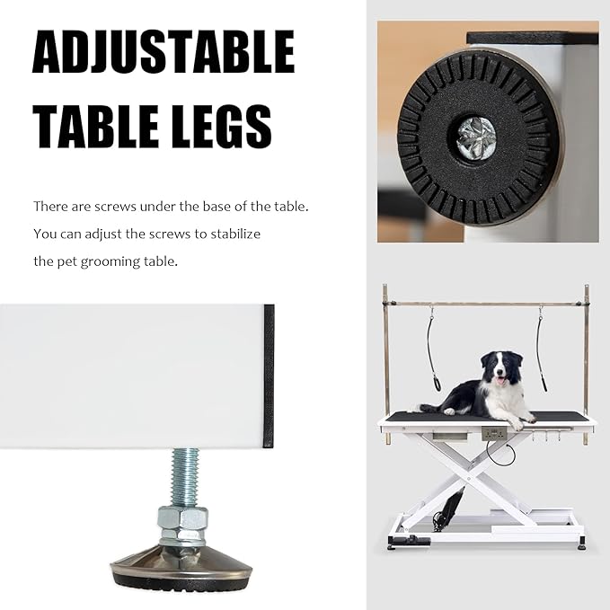 49.6” Professional Pet Grooming Table, Modern Style, Adjustable Height, Sturdy & Stable, Up to 330LBS, White, Alloy Steel