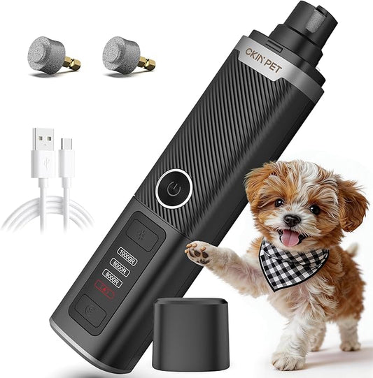 Dog Nail Grinder, Quiet Electric Dog Nail Trimmer with 2 LED Lights, 3-Speed Pet Nail Grinder for Dogs & Cats, Rechargeable 2000mAh Nail Grinder for Small Medium Large Dogs with Light, Black