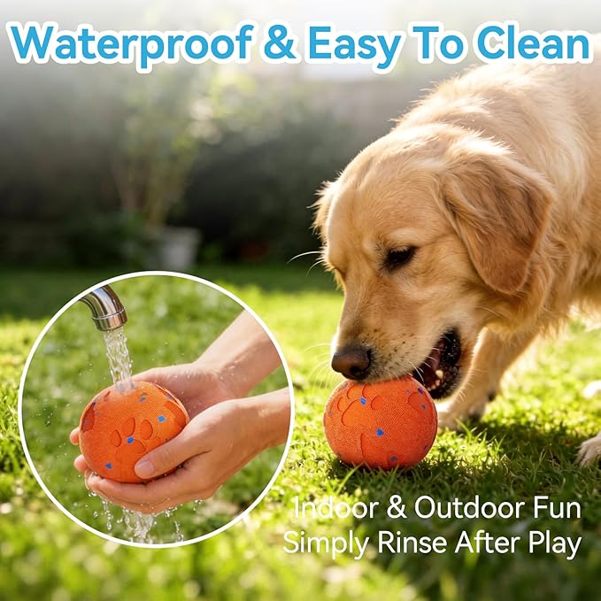 Smart Interactive Dog Toy Ball, Automatic Moving Rolling & Bouncing, Motion Activated E-TPU Dog Ball, Waterproof Chew Resistant for Medium & Large Dogs (Orange)