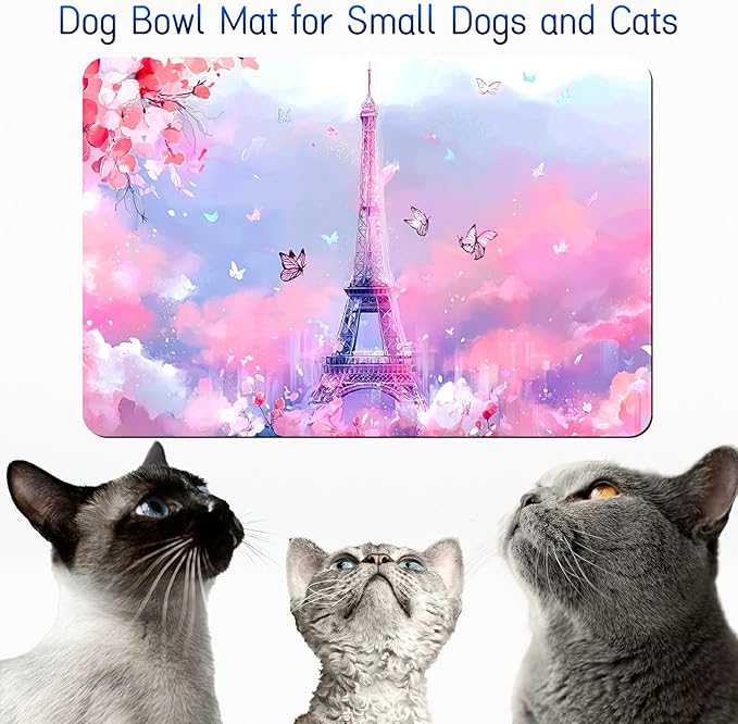 Dog Food Mat, 15.7" x 23.6" Absorbent Pet Feeding Mat for Food and Water, Waterproof Diatom Mud Pet Placemat with Non-Slip Rubber Backing, Cat Bowl Mat for Floors - Blue Starry Black Cat