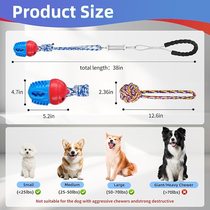 Tug of War Dog Toy,Interactive Dog Toys for Aggressive Chewers - Squeak Rope Toy for Puppies, Small Dogs to Keep Them Busy,Red