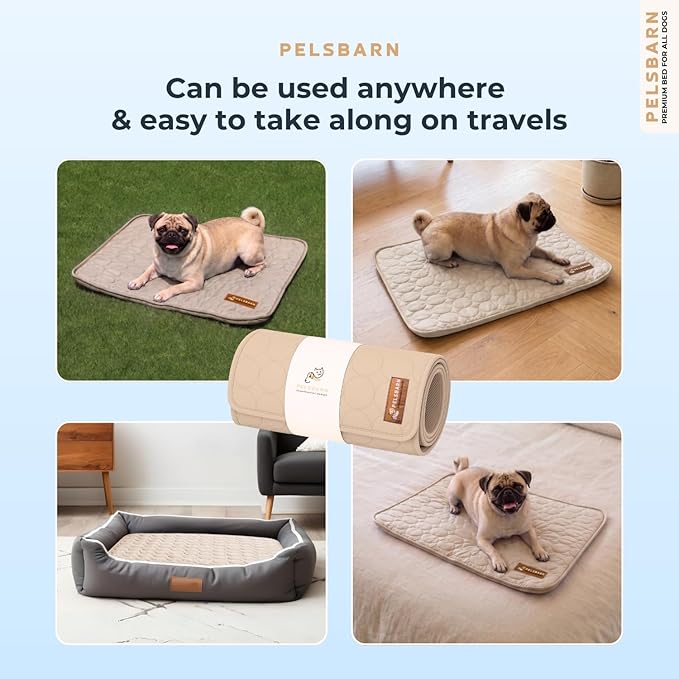 Pelsbarn Dog Cooling Mat- Ice Silk Summer Comfort, Self Cooling, Non-Slip Dog Pad, Durable & Washable, Mat for Small Dogs 18 x 21, Support Shelter Dogs with Every Purchase (Beige)