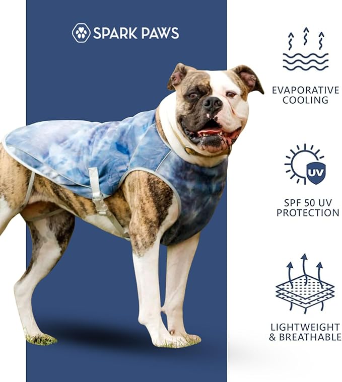 Spark Paws Dog Cooling Vest - SPF 50 UV Sun Protection - Summer Heat Relief Gear for Dogs, Lightweight, Evaporative Cooling - Dog Anxiety Relief Vest During Hot Days - Ice Blue, 2XL