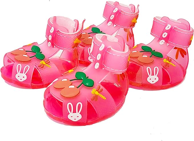 Cute Summer Dog Shoes Sweet Cherry Puppy Sandals Pet Jelly Shoes Flats, Dog Booties Paw Protector for Summer Hot Pavement (Candy Pink, #4: 2.28''x1.73''(Length*Width))