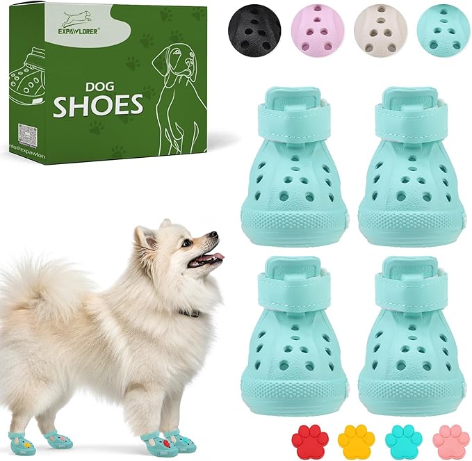 EVA Dog Shoes- Non-Slip Waterproof Dog Booties for Hot Pavement Easy ON & Off, Reflective Adjustable Pet Boots & Paw Protectors, Rugged Sole for Small Medium Large Dog Outdoor Walking (Aqua Green, S)