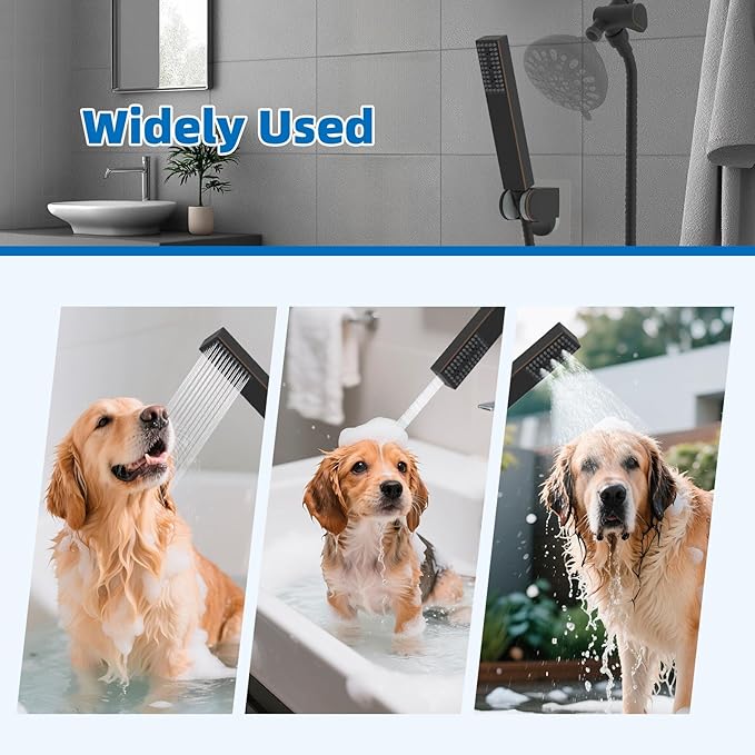 Hibbent All Metal Dog Sprayer Attachment Set, Stainless Steel Pet Shower Sprayer for Dog Washing and Bathing, 4 Sprays Handheld with Pause Mode, Brass Shower Diverter, 119" Hose, Oil-rubbed Bronze